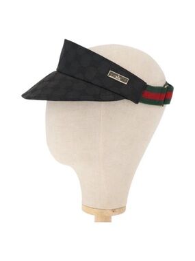 Gucci Black Monogram Visor with Green and Red Stripe